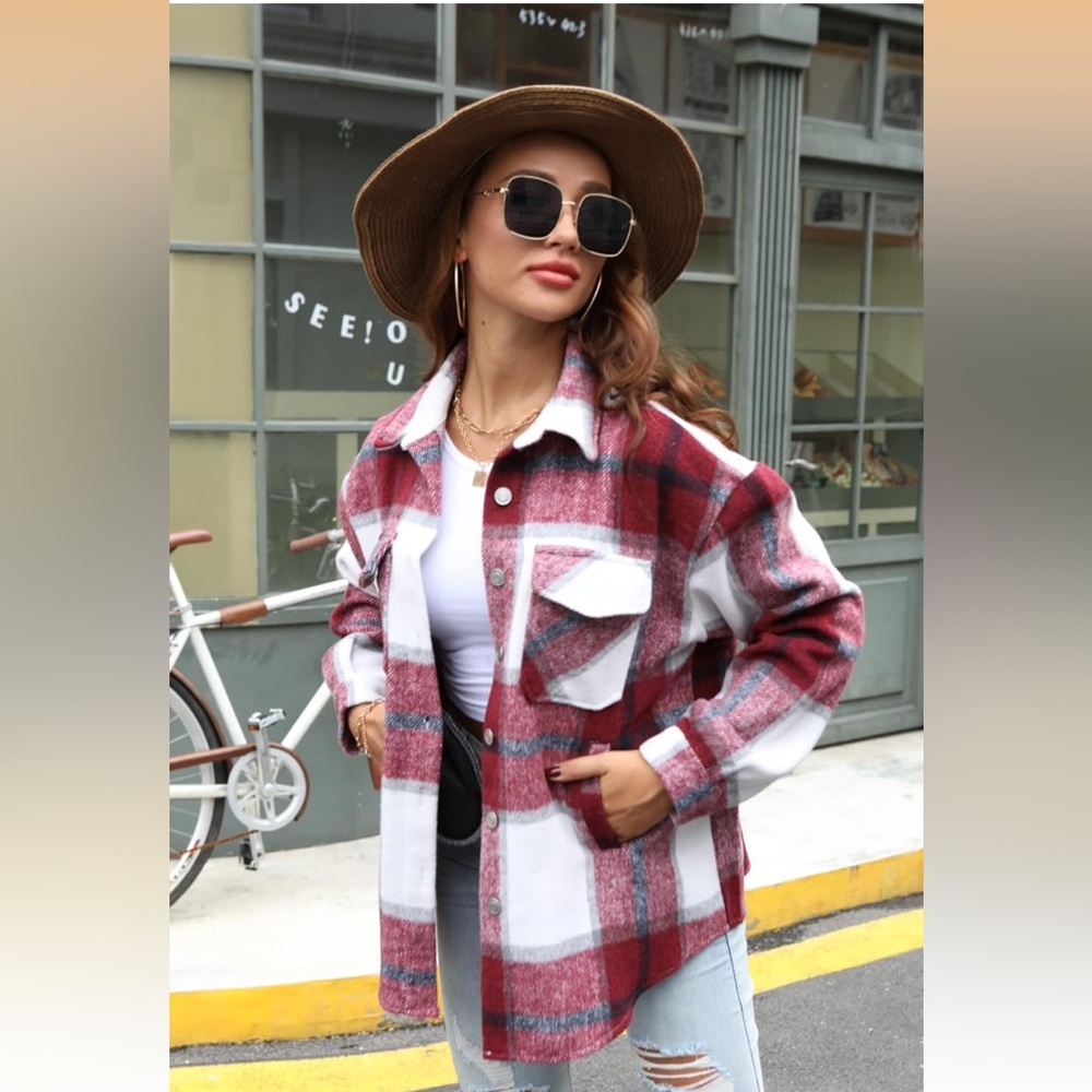 BOUTIKOME Womens Plaid Shirts Button Down Shirt Fall Winter Flannel Loose Top